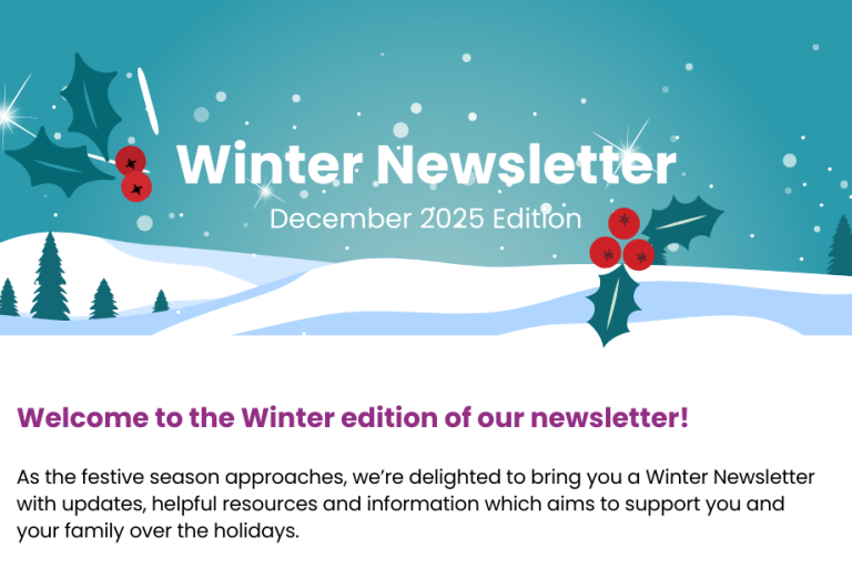 picture of wintery scene in teal with snowflakes with 'winter newsletter' written on it